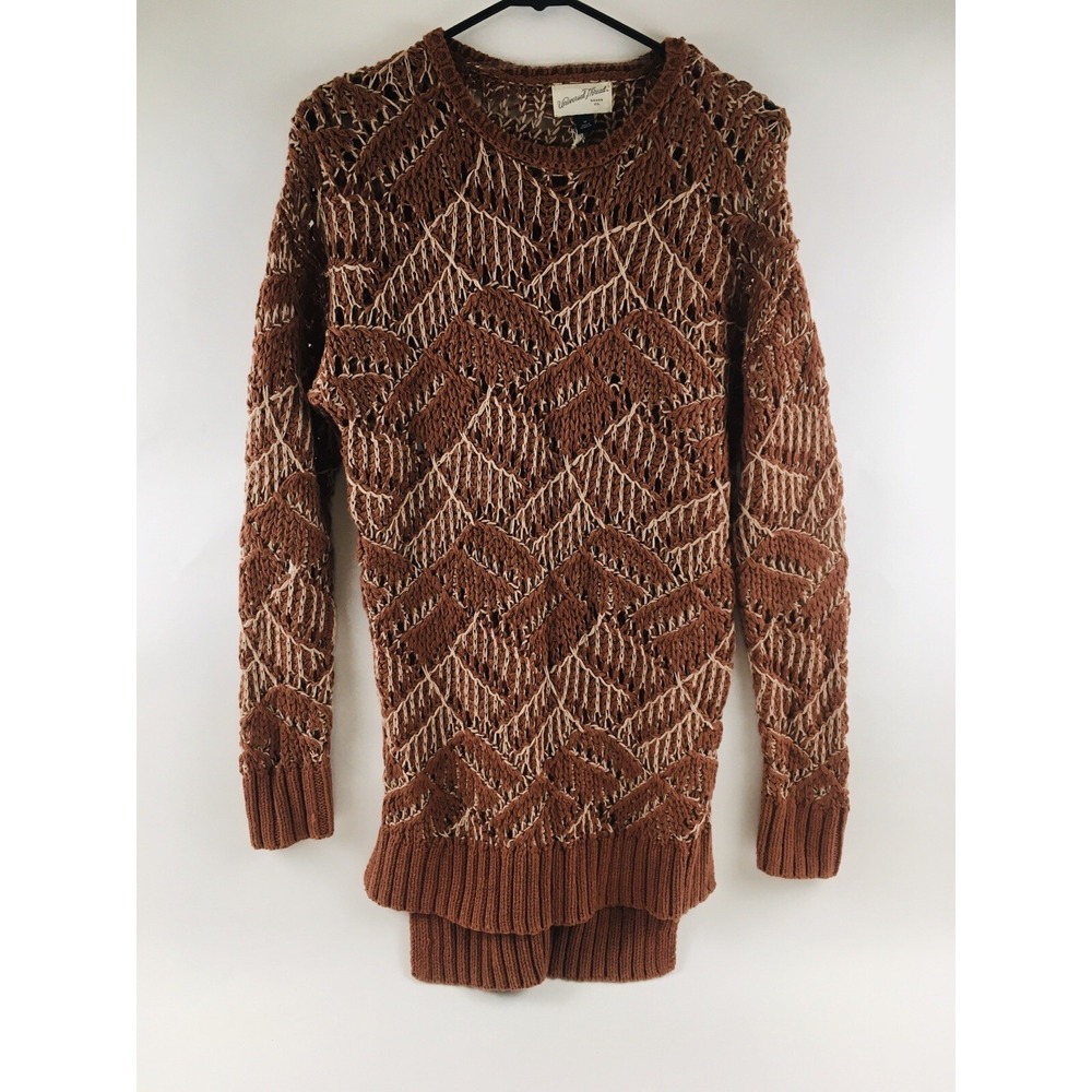 Universal Thread Sweater Med Rust Red-Brown Open Knit Semi Sheer Long Geometric